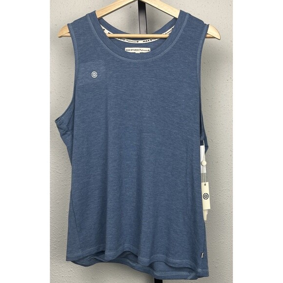 Max Studio Performance Top Sleeveless Backless Cutout Stretch Wick Blue XL NWT - Picture 2 of 6